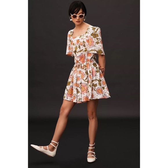 NWT!! Anthropologie STELLA NOVA Petulla Printed Dress Floral Flutter Sleeves XS - Picture 1 of 16